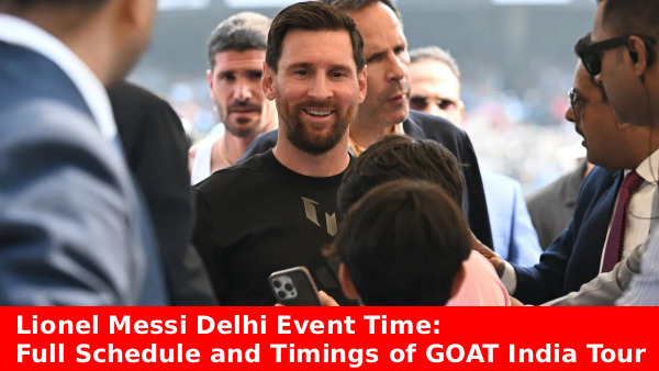 Lionel Messi during Delhi event time at GOAT India Tour 2025 interacting with fans and sports personalities